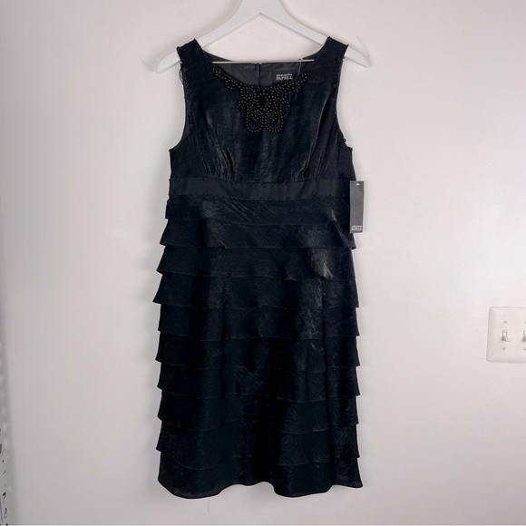 Adrianna Papell Dresses & Skirts - NWT Adrianna Papell Black Cocktail Dress Tiered Ruffle Sleeveless Beaded Neck
